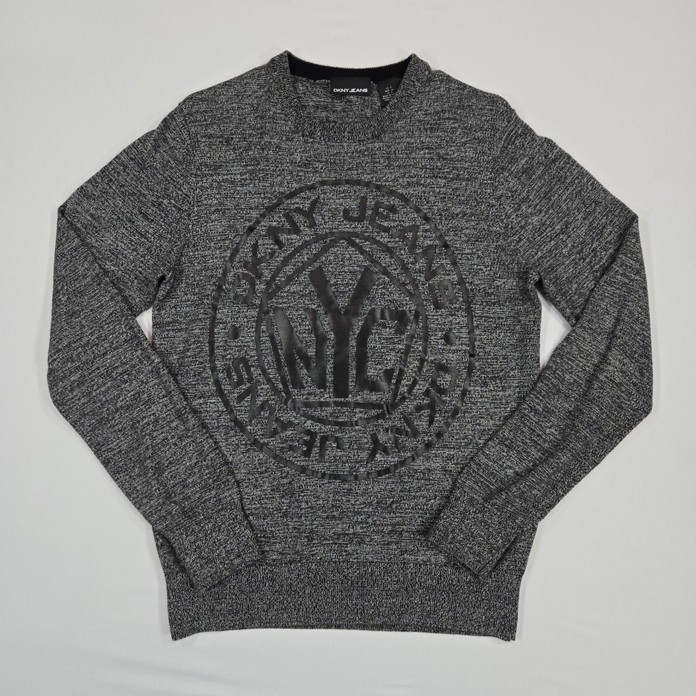 DKNY Jeans Mens Gray Crewneck Pullover Sweater NYC Logo Size S
